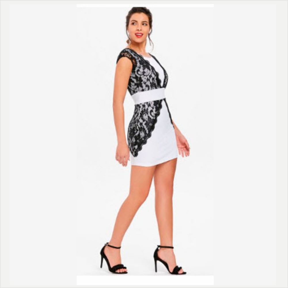 Women Lace Sleeveless Mini Dress White-M - Picture 8 of 10